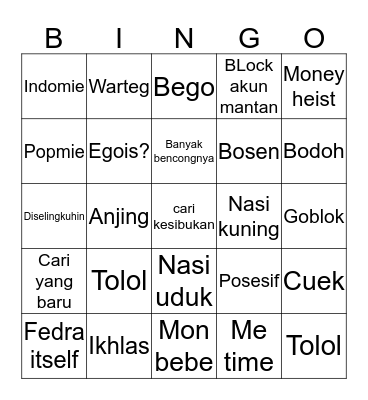 Bingonya Lili!  Bingo Card