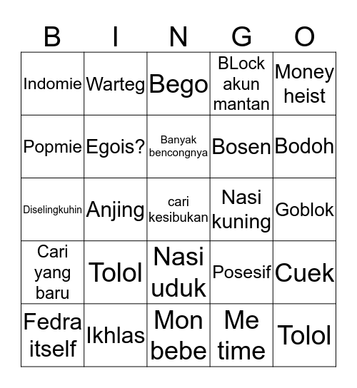 Bingonya Lili!  Bingo Card