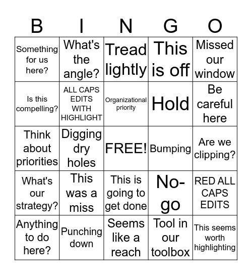 Team Leader Bingo Card