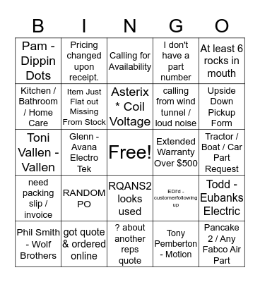 Radwell Sales Bingo Card