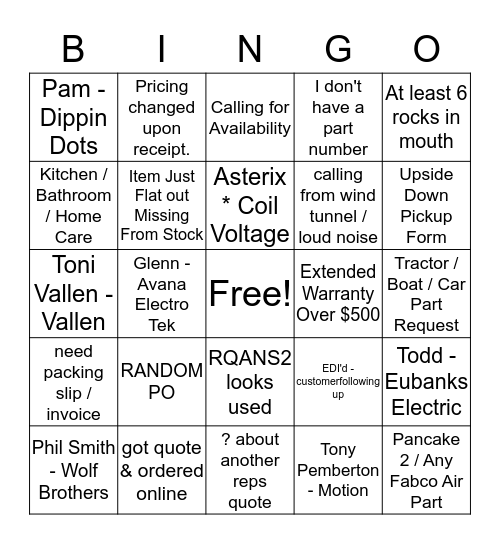 Radwell Sales Bingo Card