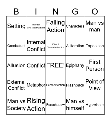 Elements of a Short Story Bingo Card