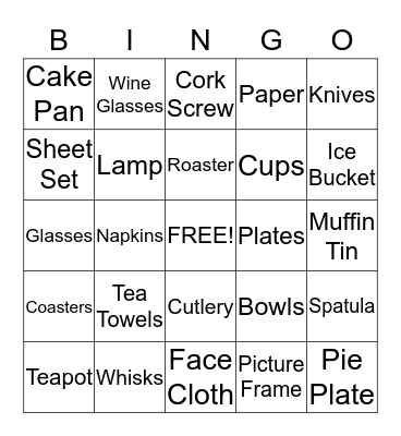 Bridal Shower Bingo Card