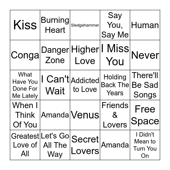 Billboard 1986 Bingo Card