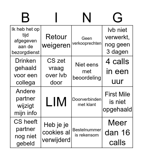 Partner Bingo Card