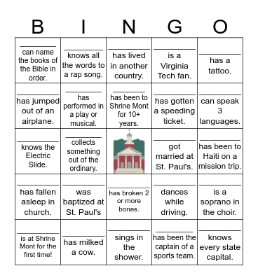 St. Paul's Bingo Card