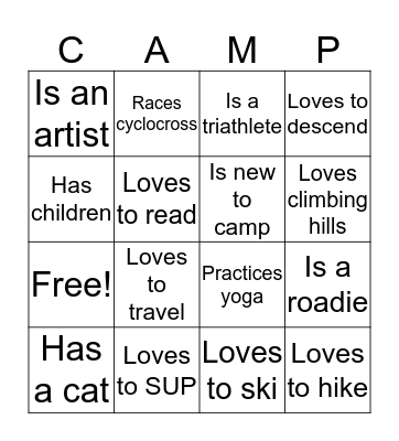 Summer Camp Bingo Card