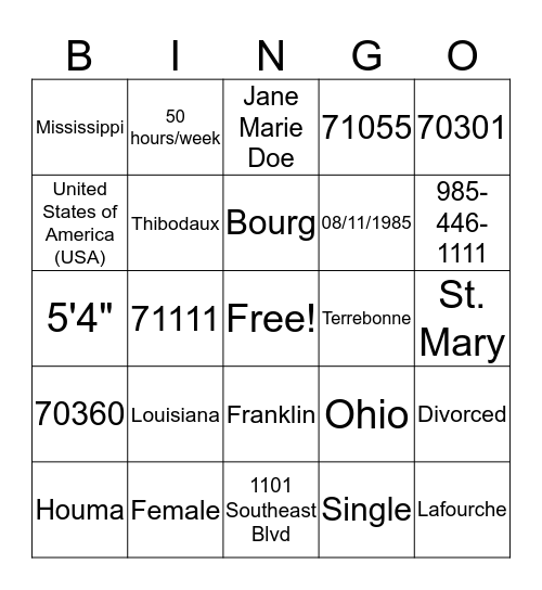 Untitled Bingo Card