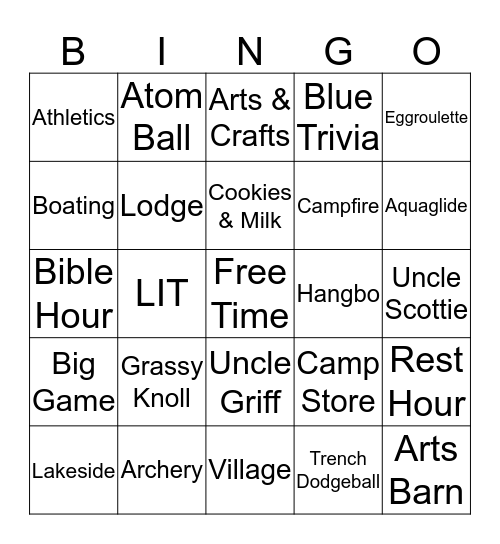 Squanto Bingo Card
