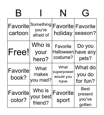All About Me BINGO Card