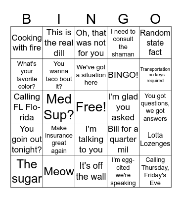 Medicare Bingo Card