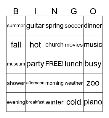 Unit 5 Bingo Card