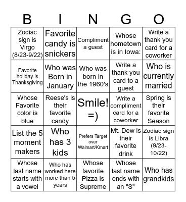 Getting to know your coworkers BINGO Card