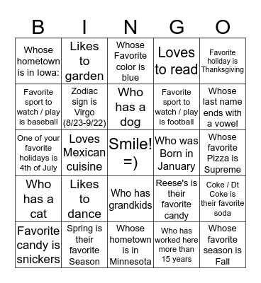 Getting to know your coworkers BINGO Card