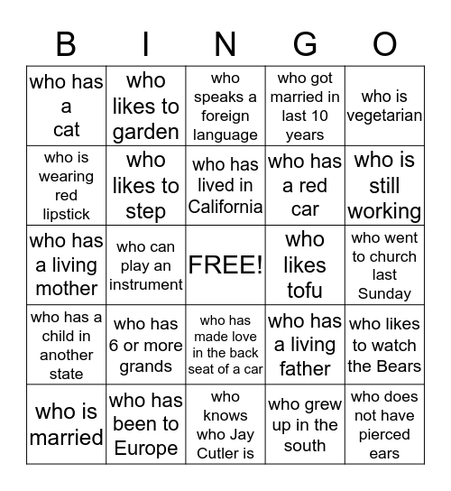 Games Night  Bingo Card