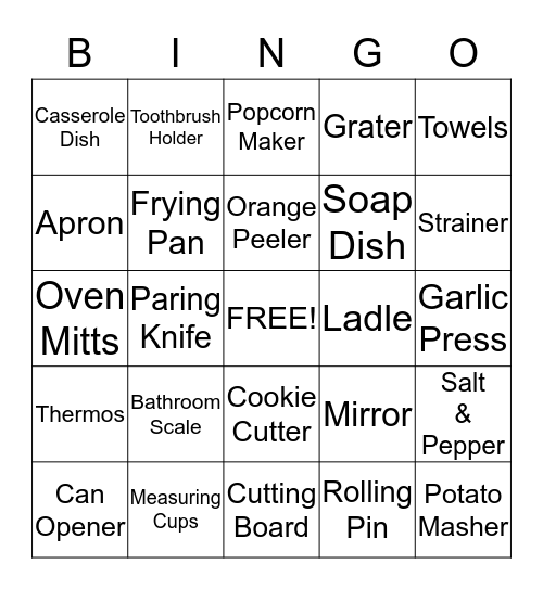 Bridal Shower Bingo Card