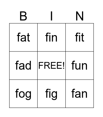 Dictation words f Bingo Card