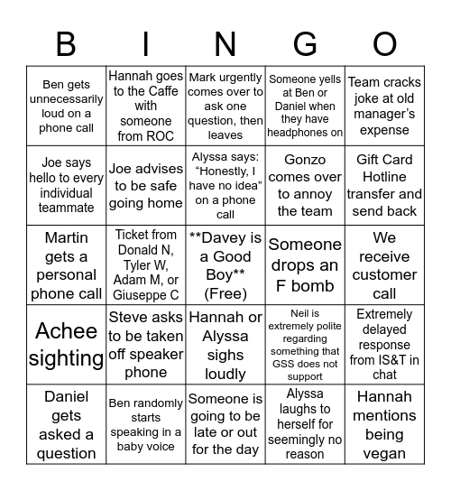 GSS Bingo Card