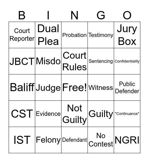 LEGAL TERMS Bingo Card