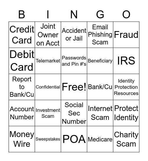 Stop Senior Scams  Bingo Card