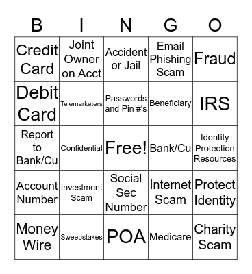 Stop Senior Scams  Bingo Card