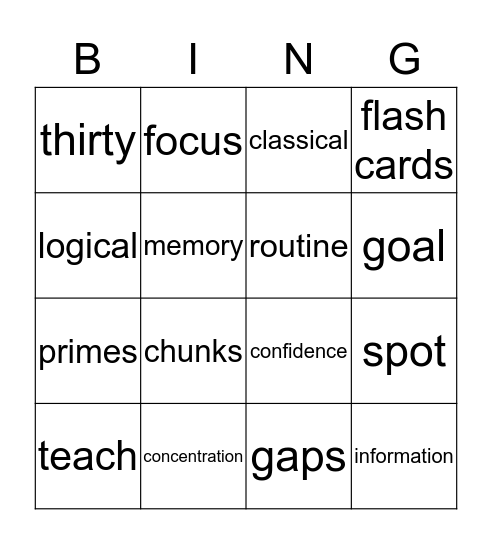 Scientific Study Tips Bingo Card