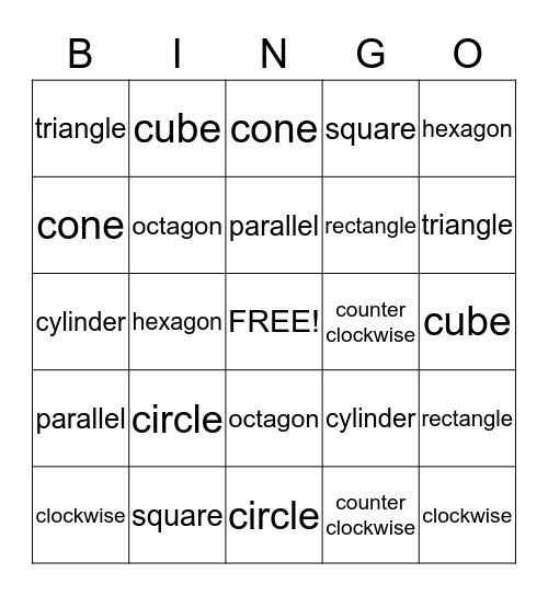 GEOMETRY SHAPES Bingo Card