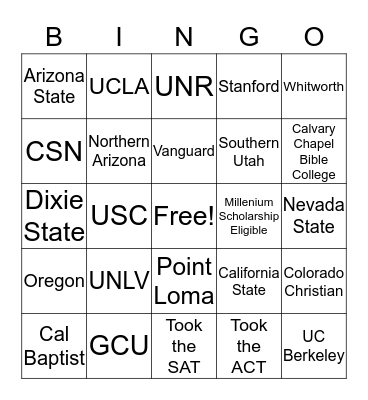 College Application BINGO Card