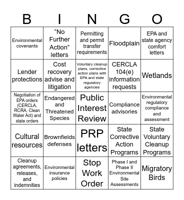 Enviro-Bingo Card