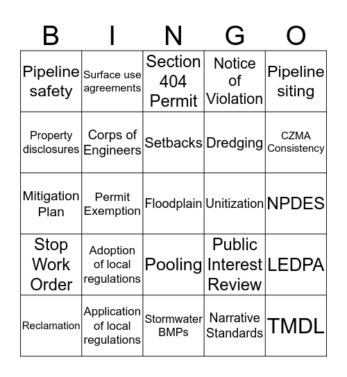 Enviro-Bingo Card