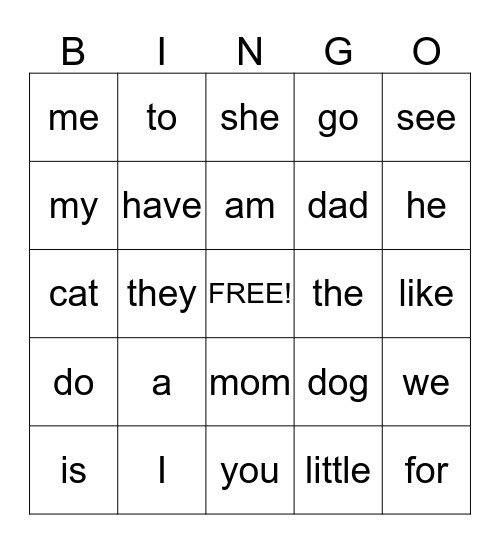 Reading Vocabulary Words Bingo Card