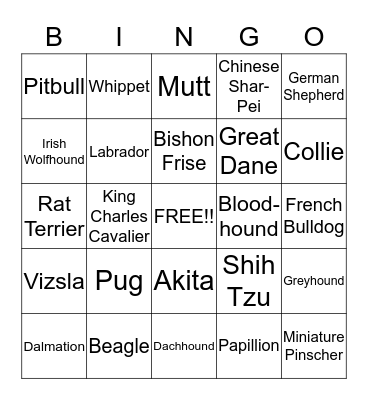 DOGGY BINGO! Bingo Card