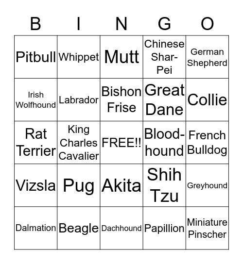 DOGGY BINGO! Bingo Card