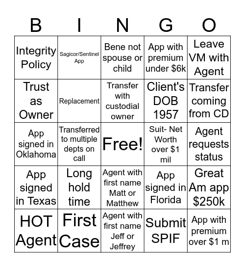 Annuity Ops Bingo Card