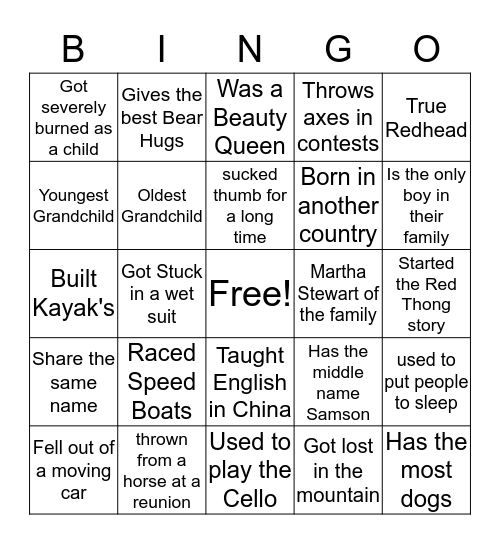 Samson Family Bingo Card