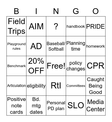 Back to School Bingo! Bingo Card
