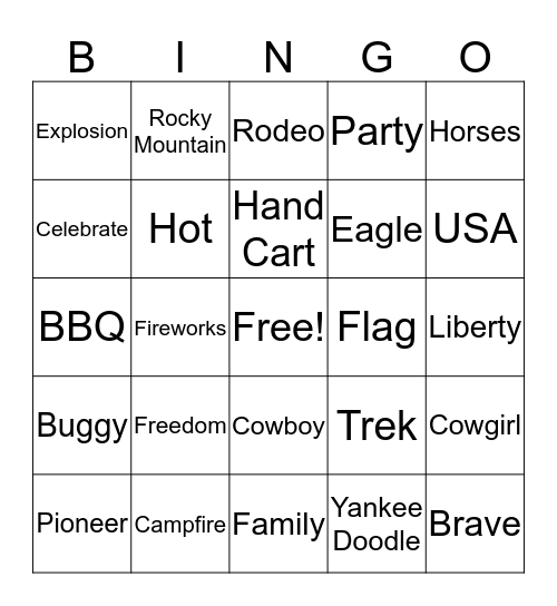 Patriotic/Pioneer Bingo Card