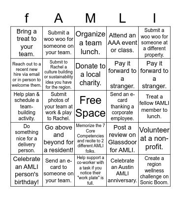 Kindness - The AMLI Way Bingo Card