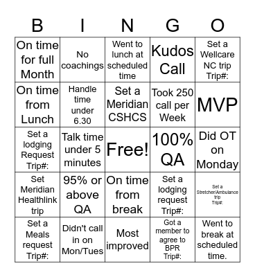 K Team Bingo Card