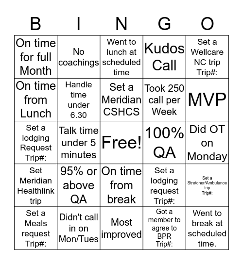 K Team Bingo Card