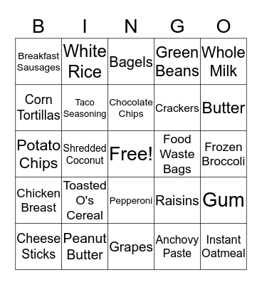 Grocery Bingo Card