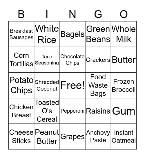 Grocery Bingo Card