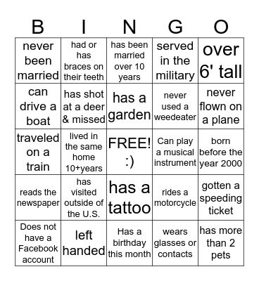 CHAMPLIN FAMILY REUNION Bingo Card