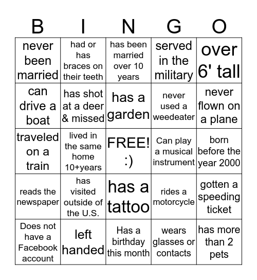 CHAMPLIN FAMILY REUNION Bingo Card