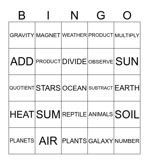 SCIENCE AND MATHEMATICS Bingo Card