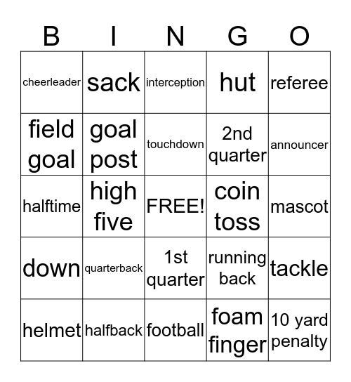 Nathan's Football Birthday Bingo Card