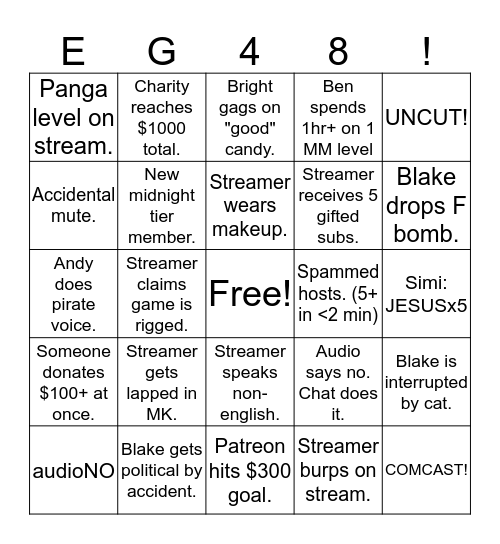 EG48! Bingo Card