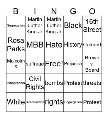 Civil Rights Movement Bingo Card