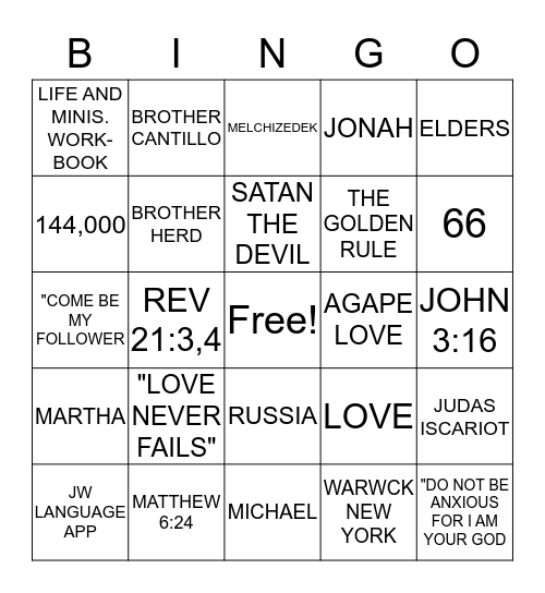 Bible Bingo Card