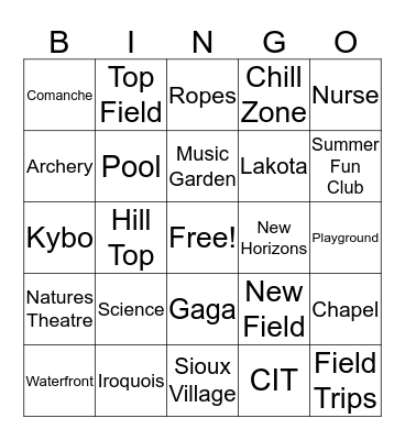 Camp Yomechas Candy Bar Bingo Card